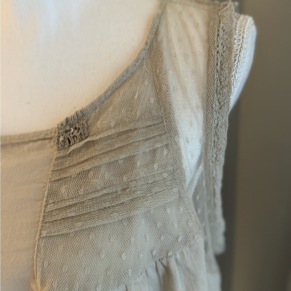 Vintage America sleeveless tan blouse lace & cotton boho size medium - Picture 3 of 8